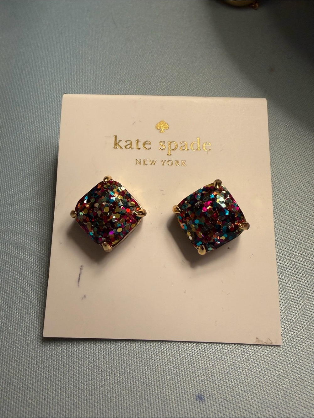 kate spade Gold-Tone Multicolor Glitter Square Stud Earrings - Kids